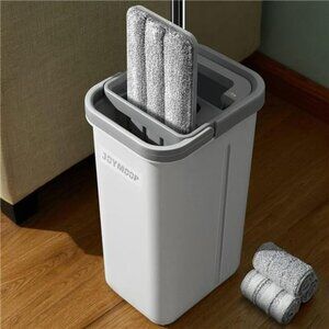 Flat mop and bucket with wringer hands free floor cleaner with microfiber pads